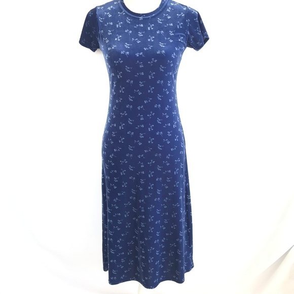 *4/$20* Gap Blue Floral Velour Dress - Picture 1 of 8